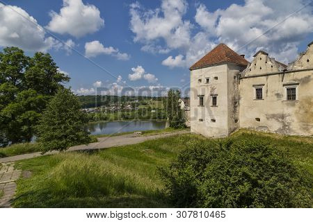 Ancient Historical Svirz ( Svirzh ) Castle And Scenic Surroundings. Lviv Region. Western Ukraine. To