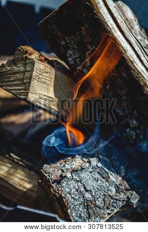 Only He Took Appeared The Fire Among The Wood-fire In The Grill