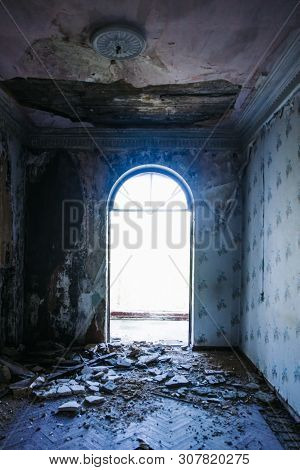 Tskaltubo, Georgia - April 27, 2019: Detail Of The Abandoned Soviet Sanatorium In Tskaltubo, Georgia