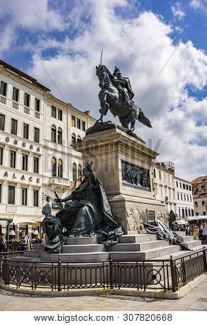 Venice, Italy - May 26, 2019: Unidentified People By Monument To Victor Emmanuel Ii In Venice, Italy