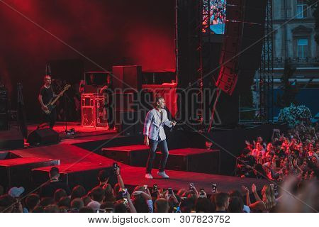Lviv, Ukraine - June 18, 2019: Svyatoslav Vakarchuk Ukrainian Rock Singer At Stage. Music Fest