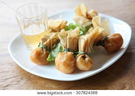 Wontons Oriental Deep Fried On A Plate