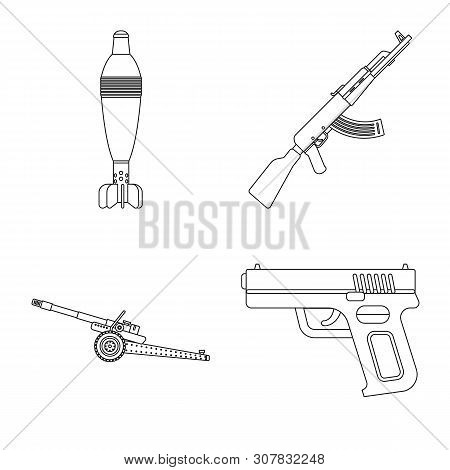 Vector Illustration Of Weapon And Gun Icon. Collection Of Weapon And Army Stock Symbol For Web.
