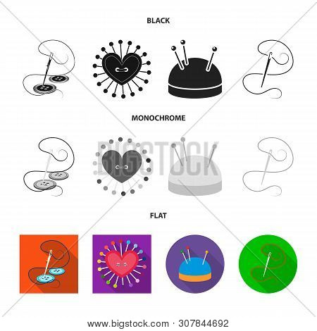 Vector Illustration Of Pin And Sewing Sign. Set Of Pin And Sketch Stock Vector Illustration.