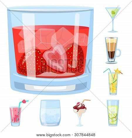 Vector Design Of Cocktail And Drink Sign. Set Of Cocktail And Ice Vector Icon For Stock.