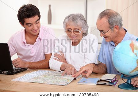Family looking at a map