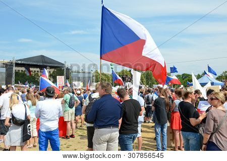 Prague, Czech Republic - June 23 2019: Crowd Of People Protests Against Prime Minister Babis And Min