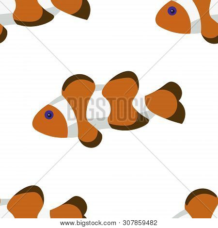 Seamless Background, Exotic Fish Amphiprion. In Minimalist Style. Cartoon Flat Vector