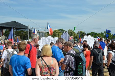 Prague, Czech Republic - June 23 2019: Crowd Of People Protests Against Prime Minister Babis And Min