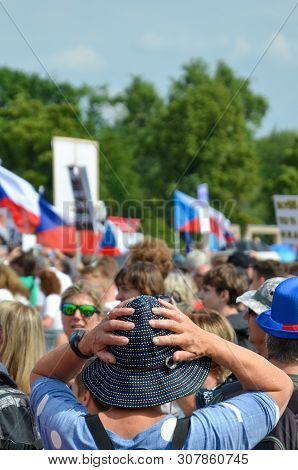 Prague, Czech Republic - June 23 2019: Crowd Of People Protests Against Prime Minister Babis And Min
