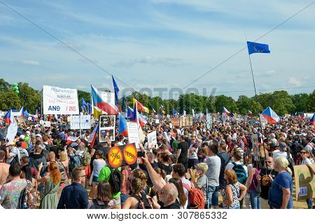 Prague, Czech Republic - June 23 2019: Crowd Of People Protests Against Prime Minister Babis And Min