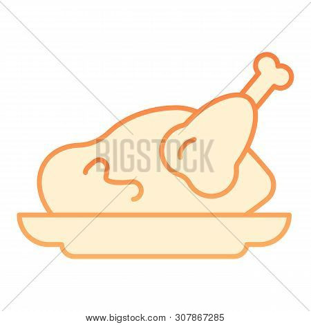 Roast Chicken Flat Icon. Roasted Turkey Orange Icons In Trendy Flat Style. Grilled Meat Gradient Sty