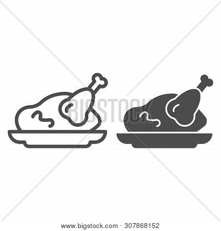 Roast Chicken Line And Glyph Icon. Roasted Turkey Vector Illustration Isolated On White. Grilled Mea