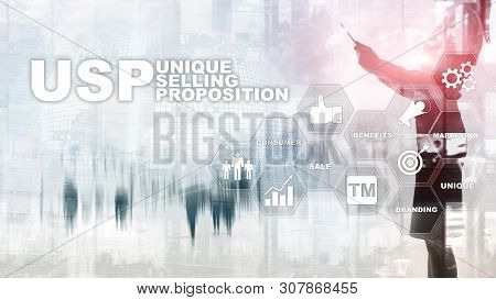 Ups - Unique Selling Propositions. Business And Finance Concept On A Virtual Structured Screen. Mixe