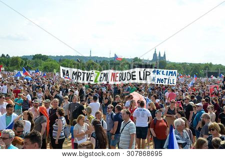 Prague, Czech Republic - June 23 2019: Crowd Of People Protests Against Prime Minister Babis And Min