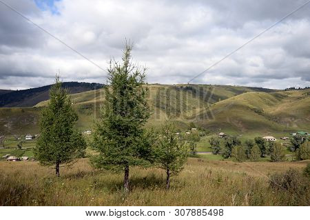 Mountain Landscape In The Vicinity Of The Taiga Village Generalka Altai Territory
