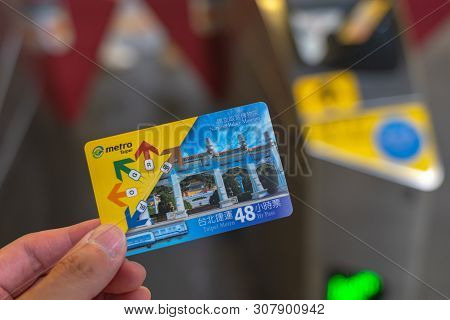 Taipei, Taiwan - June 19, 2019 : Using Subway System In Taipei By 48hr Taipei Metro Pass. Once Activ