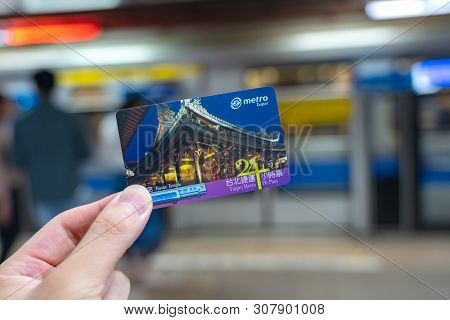 Taipei, Taiwan - June 19, 2019 : Using Subway System In Taipei By 24hr Taipei Metro Pass. Once Activ