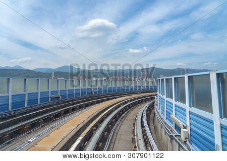 Taipei, Taiwan - June 19, 2019 : Taipei Songshan Airport. View From The Mrt Wenhu Line Compartment