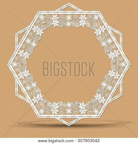 Carved Vintage Frame Made Of Paper For Picture Or Photo With Shadow On Light Background