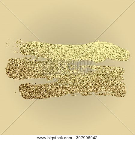 Gold Paint Stroke. Abstract Gold Glittering Textured Art Illustration. Hand Drawn Brush Stroke Desig