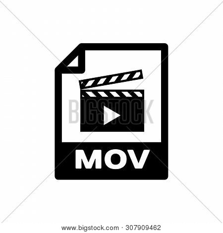 Black Mov File Document Icon. Download Mov Button Icon Isolated. Mov File Symbol. Audio And Video Co