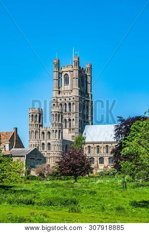 Ely Cathederal, Cambridgeshire, England May 26 2012 Main Tower From Across Fields