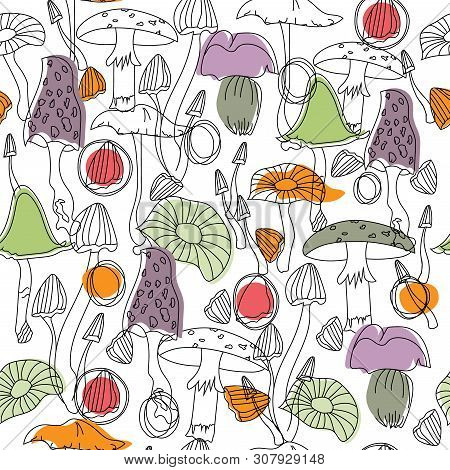 Mushroom Pattern Seamless Design. Decoration Textile And Paper Series