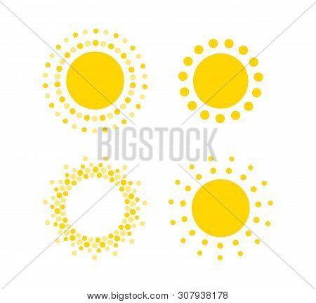 Sun Dots Icons. Summer Rest Sign. Travel Agency Or Solar Panel Energy Logo Template. Sunny Circle Co
