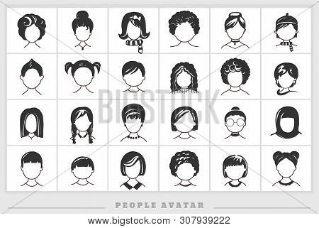 Set Of Avatar Or User Icons. Vector Illustration. Silhouettes Man And Woman. Adult, Youth And Child 