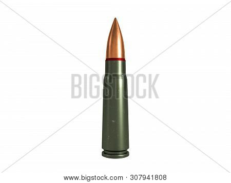Cartridge 7.62X39 Mm, Russian And Soviet Army, Isolated. 3D Rendering