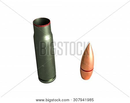 Cartridge 7.62X39 Mm, Russian And Soviet Army, Isolated. 3D Rendering