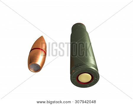 Cartridge 7.62X39 Mm, Russian And Soviet Army, Isolated. 3D Rendering
