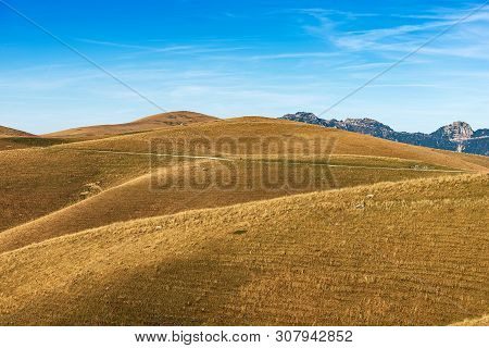 Italian Alps And The Plateau Of Lessinia With The Carega Mountain, Called The Small Dolomites. Regio