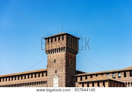 Sforza Castle Xv Century (castello Sforzesco) Milan, Lombardy, Italy, Europe. Tower Of Bona (torre D