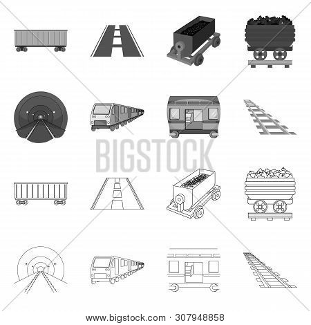 Vector Illustration Of Railroad And Train Icon. Set Of Railroad And Way Vector Icon For Stock.
