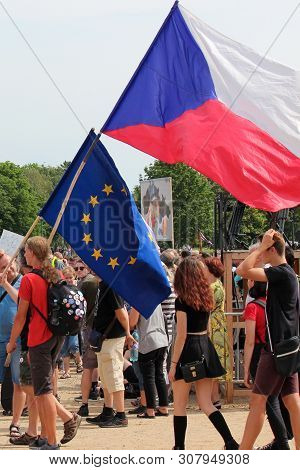 Prague, Czech Republic - June 23 2019: Crowd Of People Protests Against Prime Minister Babis And Min