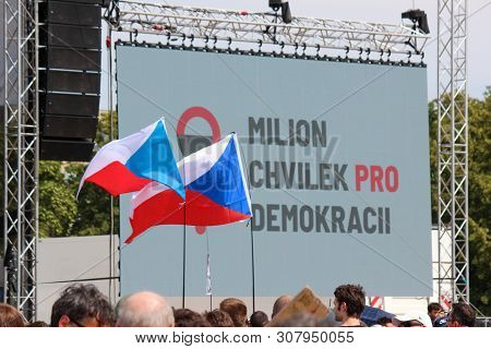 Prague, Czech Republic - June 23 2019: Crowd Of People Protests Against Prime Minister Babis And Min