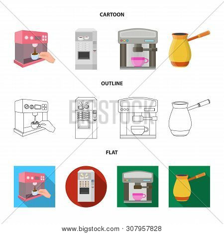 Vector Design Of Coffee And Machine Symbol. Set Of Coffee And Kitchen Stock Symbol For Web.