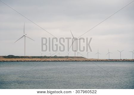 The Theme Is Net Power Generation And Environmental Protection. A Number Of Wind Blades, Wind Power 