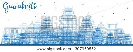 Outline Guwahati India City Skyline with Blue Buildings. Business Travel and Tourism Concept with Historic Architecture. Guwahati Cityscape with Landmarks. 