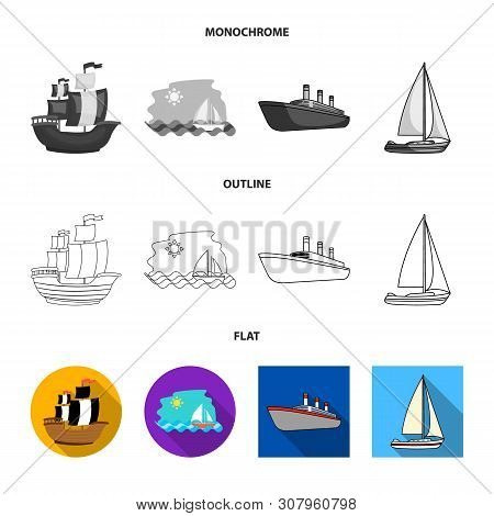 Vector Illustration Of Yacht And Ship Sign. Collection Of Yacht And Cruise Vector Icon For Stock.