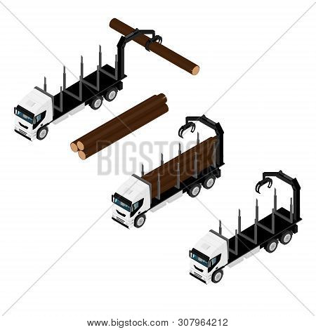 Logging Truck Isometric View Isolated On White Background