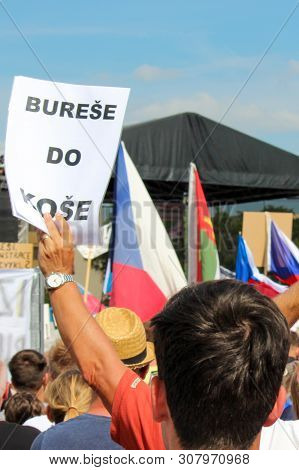 Prague, Czech Republic - June 23 2019: Crowd Of People Protests Against Prime Minister Babis And Min