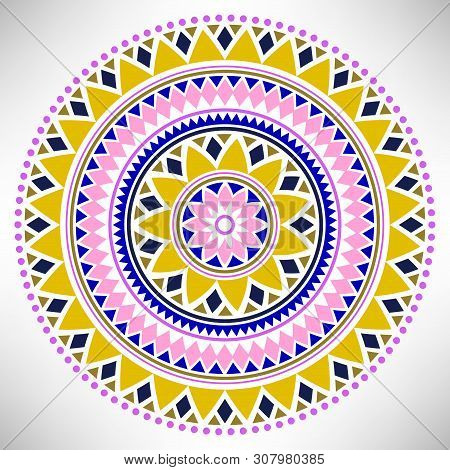 Ornamental Round Pattern. Tribal Mandala. Geometrical Circle Isolated On White Background. Vector Il