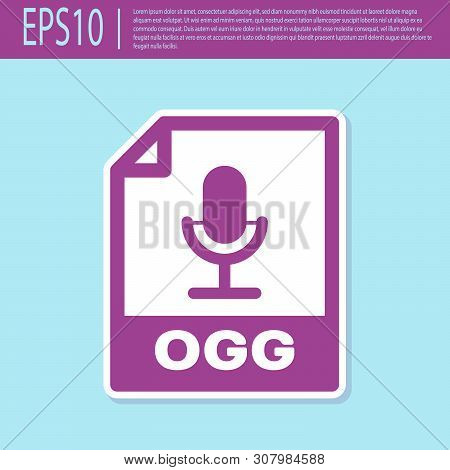 Retro Purple Ogg File Document Icon. Download Ogg Button Icon Isolated On Turquoise Background. Ogg 