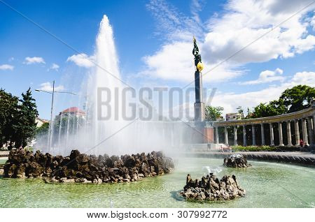 Vienna, Austria - 11.07.2013: Hochstrahlbrunnen Fountain In Vienna, Austria, Europe. Travel Destinat
