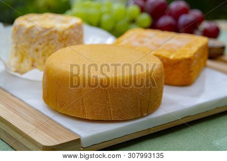 French Cheeses Collection, Riche De Saveurs, Langres And Le Peche Des Bons Peres Cheeses Served With