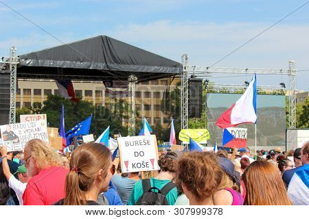 Prague, Czech Republic - June 23 2019: Crowd Of People Protests Against Prime Minister Babis And Min