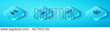 Set Isometric Binoculars, Soldier Grave, Military Tank And Sniper Optical Sight Icon. Vector